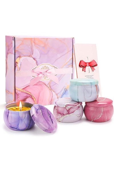 COOYA 4-Pack Scented Candle Gift Set, 4 Fragrances with Petal, Pure Soy Wax, Reusable, for Relaxation