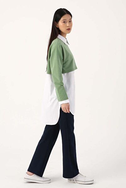 ALLDAY Green-Crew Neck Long Sleeve Crop