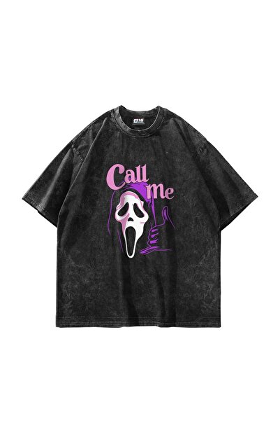 Bak Moda Call Me Printed Oversize Unisex Washable Μαύρο Tshirt