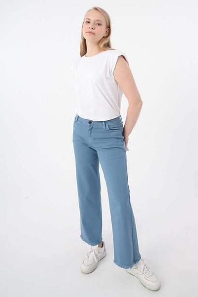 ALLDAY Pantaloni cu ciucuri din bumbac albastru