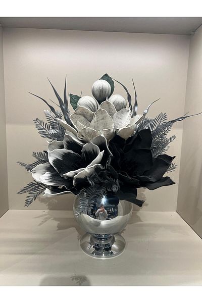 TASARIMHMODA Vază de corali argintie cu flori artificiale nr:1