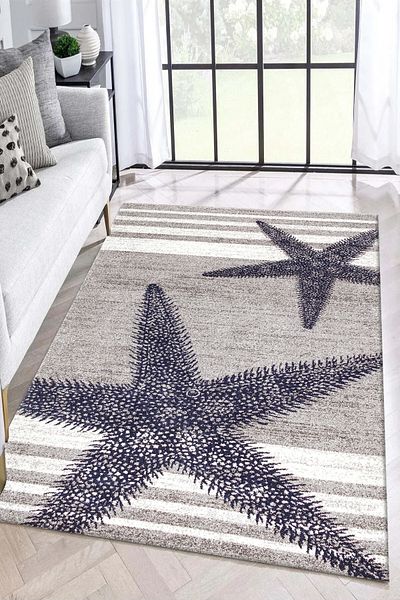 G&C HOME Star Patterned Striped Digital Printed Non-Slip Carpet - Washable Base for Living Room, Kitchen, Balcony