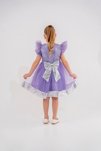 Eray Kids فستان سهرة بناتي بأكمام مكشكشة وتفاصيل فيونكة من الترتر اللامع لعمر 4-7 سنوات