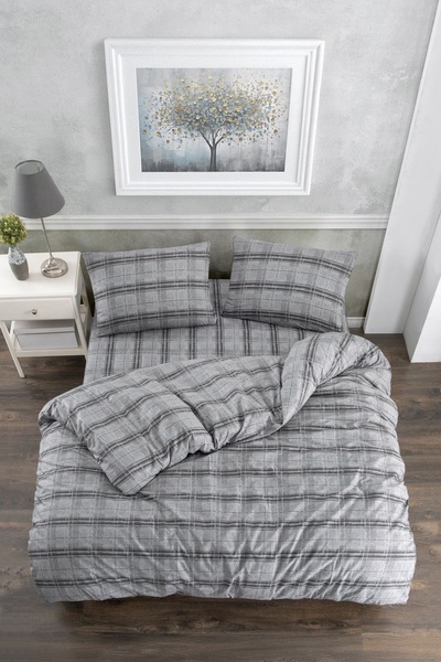 Valezium Ekose Single Patterned Duvet Cover Set with Elastic Sheet and 1 Pillowcase