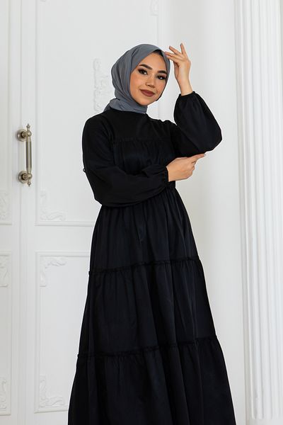 benguen Μαύρο Φόρεμα Hijab - Ελαστικό μανίκι, Μοντέλο 2124