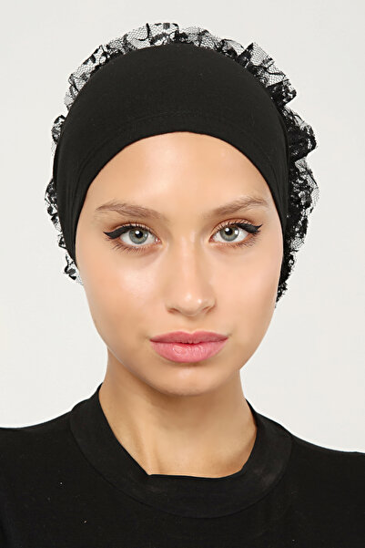 ada sanatsal Frilly Stitched Cotton Black Inner Cap