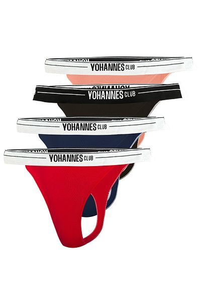 Yohannes Club Chiloți tanga cu bandă de cauciuc pentru femei, 4 piese, somon, roșu, bleumarin, negru