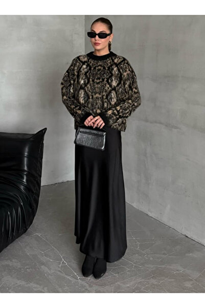 Laluvia Černá saténová sukně se skrytým zipem a elastickým pasem - 10378