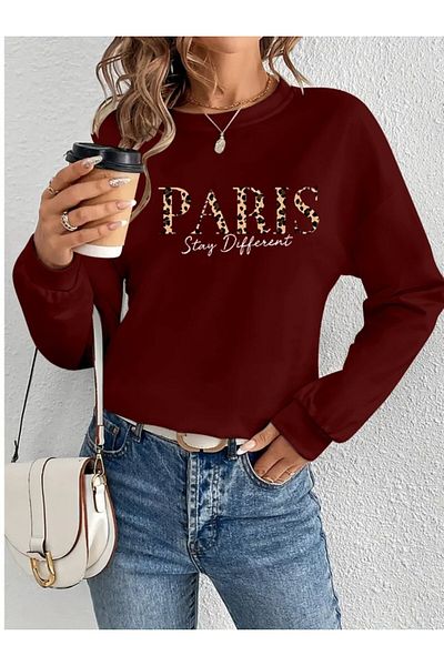 Bay Şapkacı Silky Women's Long Sleeve Crew Neck Patterned Viscose Two Thread Blouse
