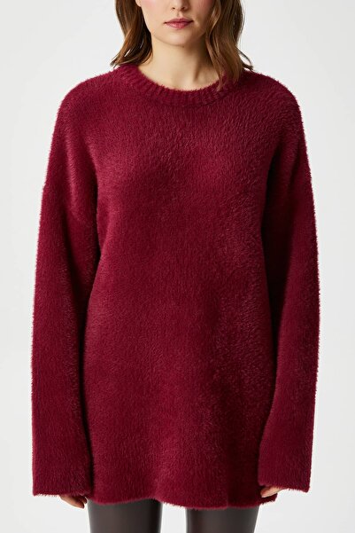 Ritnice Women's Fluffy Soft Burgundy Knitwear Sweater