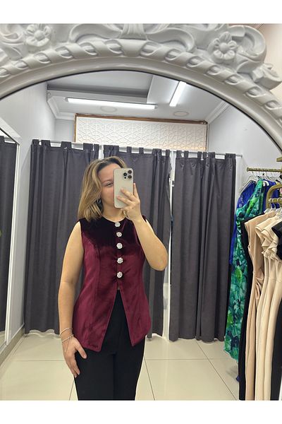 LİSAA BUTİK Vestă din catifea de piatră Burgundy