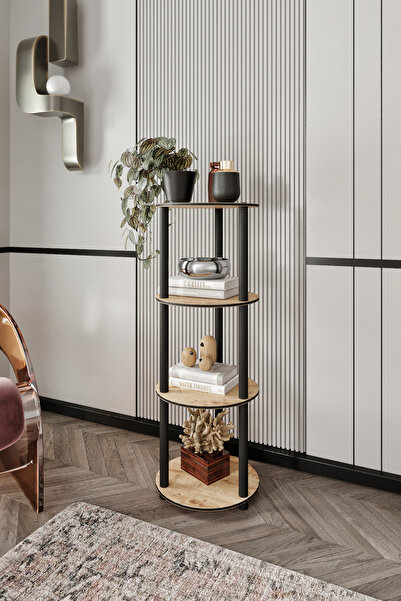 RAVILO 4 Katlı Dekoratif Yuvarlak Kitaplık Meşe