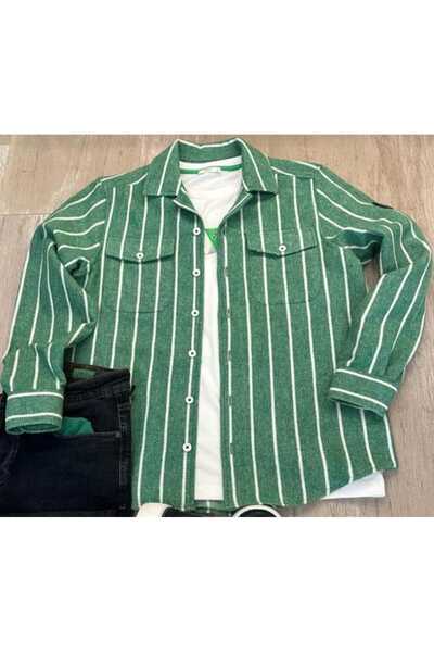 Paul Martin Canadian Yeşil Krem Çizgili Shirt Jacket PM3537R5/01