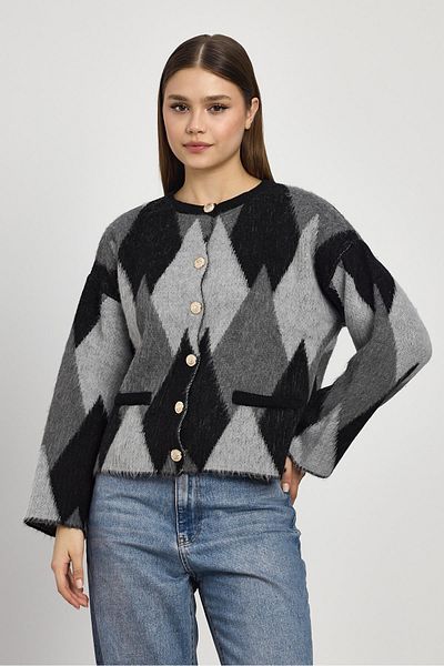 Rays 24375 Pulover cardigan cu model diamant negru