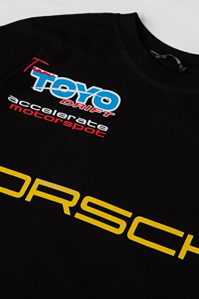 Sekizbiraltı Racing Motorsport Car Baskılı Oversize Unisex Siyah Tshirt
