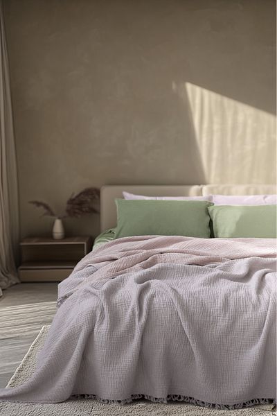Barine Purple / Lilac Cotton Muslin Bedspread - 4 Layers, 240X260