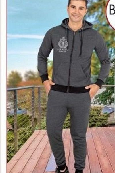 ByDon Ανδρικό σετ αθλητικής φόρμας με μακρυμάνικο κουκούλα με φερμουάρ - Ριμπ μανίκια και αστράγαλοι