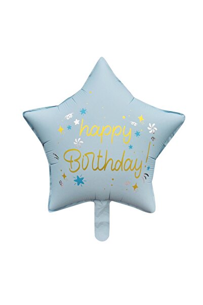 Patladı Gitti Mavi Happy Birthday Yıldız Folyo Balon 45 cm