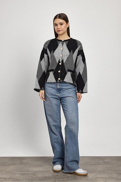 Rays 24375 Pulover cardigan cu model diamant negru