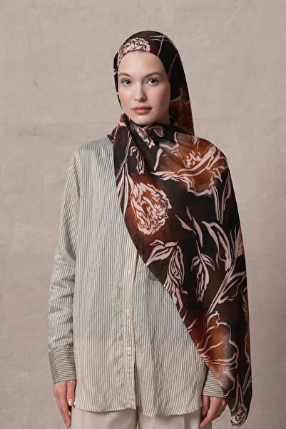 Qef Modal Brush Shawl Flower Garden Black