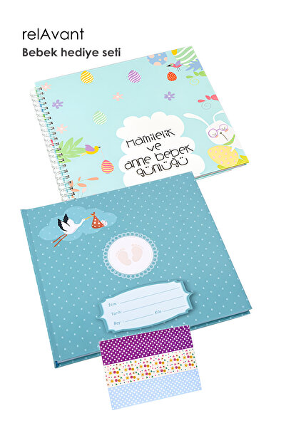 Relavant Modern Bebek Anı Defteri 2'li Set + Sticker Bant - 1 Yıl Hamilelik v...