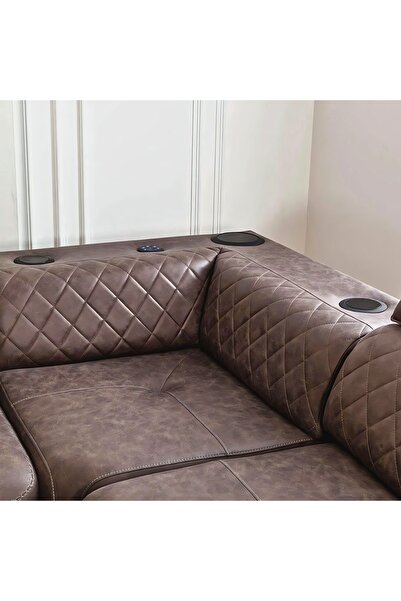 Velura Home & Living Ezel Motorlu Köşe Takımı & Hoparlörlü, USB Portlu, Genişleyebilir Büyük Köşe Takımı - Nubuk Kumaş