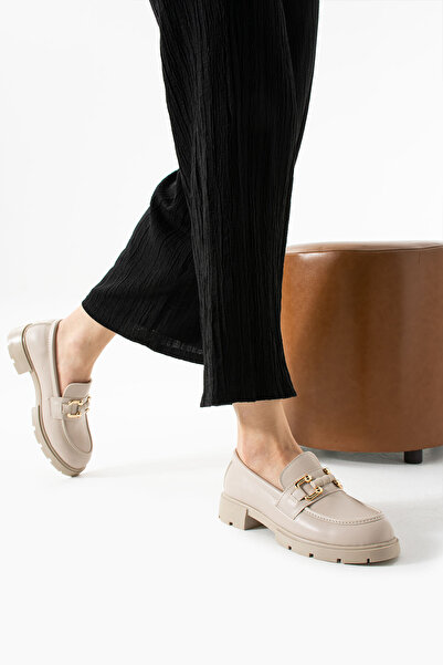 Neva'nın Butiği Rima toka aksesuarlı cilt günlük kadın loafer