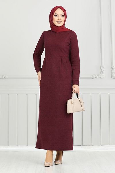 ModaMerve Βουργουνδία Φόρεμα Houndstooth - Λεπτομέρεια τσέπης, Μοντέλο 22032UKB929-M