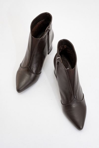 LuviShoes Γυναικείες μπότες με τακούνι FİNDA Brown Skin από γνήσιο δέρμα