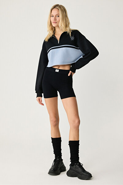 Urban Beat Mikaela Women's Stand Collar Crop Black Sweatshirt