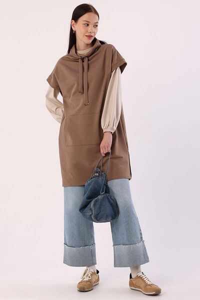 ALLDAY Mink-Cangaroo Pocketed Sweater