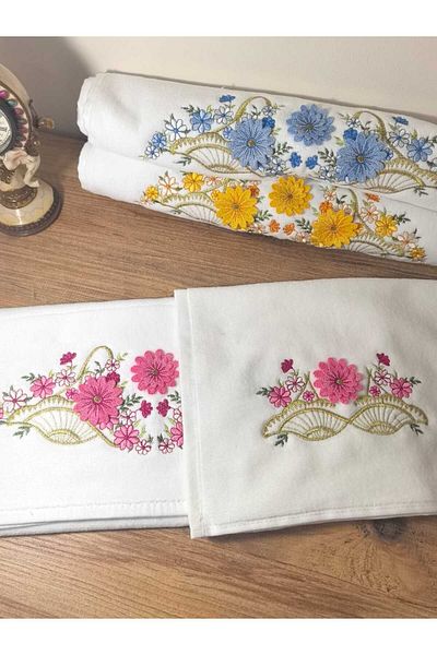 Peacock 3D 6 Pieces Embroidered 100% Cotton Towel 50X90 (2600Gr)