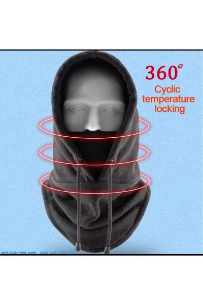 Zhara Rüzgar Geçirmez Gerçek Polar Unisex Yüz Kar Maskesi Atkı Bere Boyunluk Kapşonlu