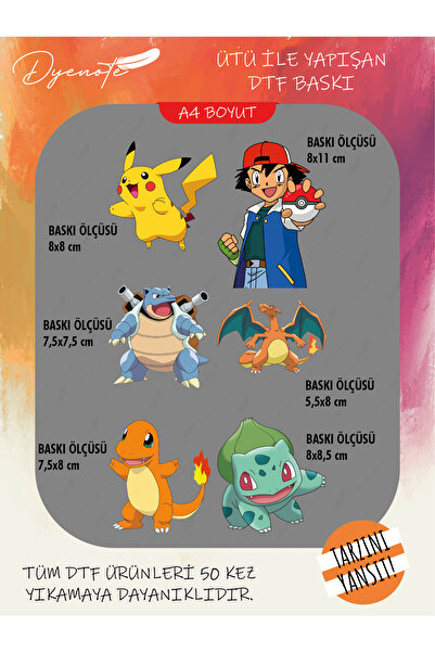 DYENOTE Pokemon Pikachu 2 DTF Transfer Kağıdı A4 - Ütüyle Yapıştır