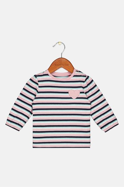 s.Oliver Toddlers Girl Crew Neck Stripe Long Sleeve Tops, Pink Combo