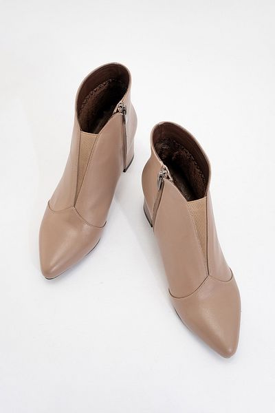 LuviShoes Γυναικείες μπότες με τακούνι FİNDA Dark Beige Skin από γνήσιο δέρμα