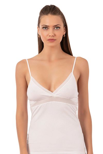 ÖZKAN underwear Özkan 25584 Women's Cotton Lycra Single Jersey Flexible Comfortable Front Lace Detailed V-Neck Rope Strap Knitted Undershirt