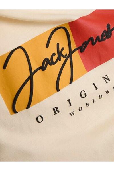 Jack & Jones Μπλούζα Jorfrederıksberg Box Script Tee Ss Cn Sn Erkek T-shirt 12278266 Εκτύπωση:ss25/αντίκ λευκή