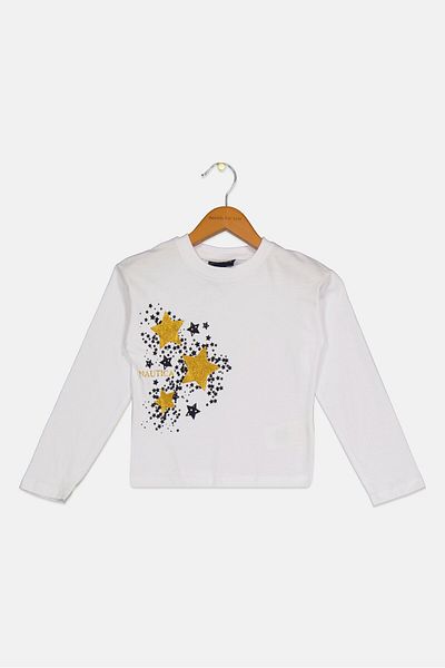 Nautica Toddlers Girl Star Print Long Sleeve Top, White