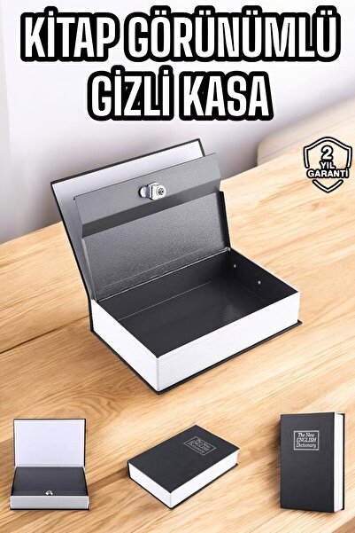 AyrStore Gizli Kasa İngilizce Sözlüğü Kitap Görünümlü Anahtarlı Gizli Mini Çelik Kasa Kilitli