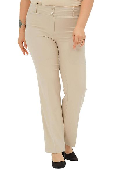 Hanezza Pantaloni crem pentru femei cu talie înaltă - picior tub, lycra, bumbac, marimi mari, ocazional de lucru