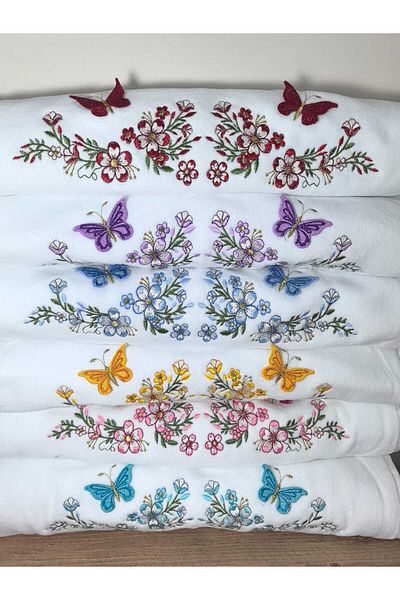 Peacock 3D 6 Pieces Embroidered 100% Cotton Towel 50X90 (2600Gr)