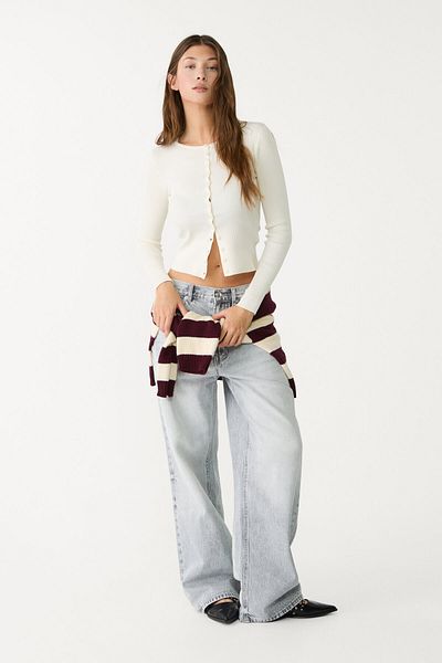 Stradivarius Ribbed knit cardigan with buttons