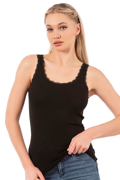 ÖZKAN underwear Özkan 27075 Women's Viscose Camisole Lace Detailed Flexible Soft Thick Strap Knitted Undershirt