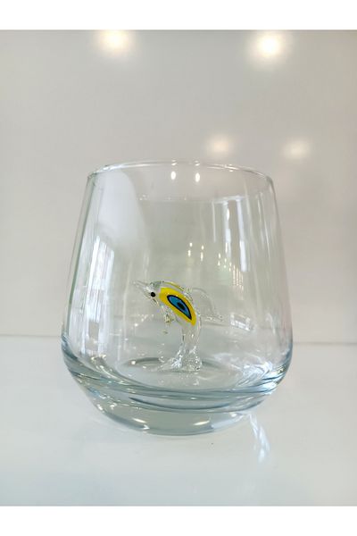 ADAMODART Dolphin Glass Figured Water Glass with Evil Eye - Yellow