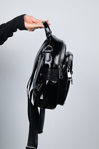 Luvi STRAW Siyah Kırışık Rugan Kadın Sırt Çantası