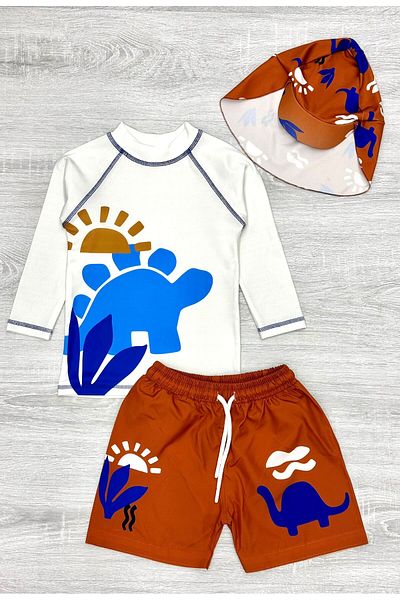 My Kids Wear طقم ملابس سباحة مع شورت بحر منقوش عليه شخصية بونيه للحماية من الشمس