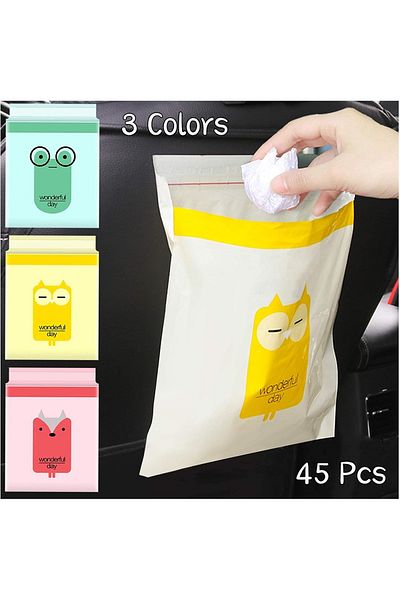 fulina 45 detachable car garbage bags,4 cartoon patterns,large capacity,leakproof,good adhesion,with zipper