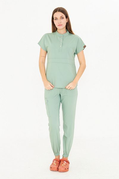Class Üniforma Nova - Πράσινο Γυναικείο Lycra Judge Collar Half Placket Snap Fastener Nurse and Doctor Scrubs