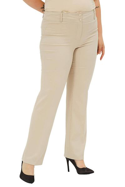 Hanezza Pantaloni crem pentru femei cu talie înaltă - picior tub, lycra, bumbac, marimi mari, ocazional de lucru